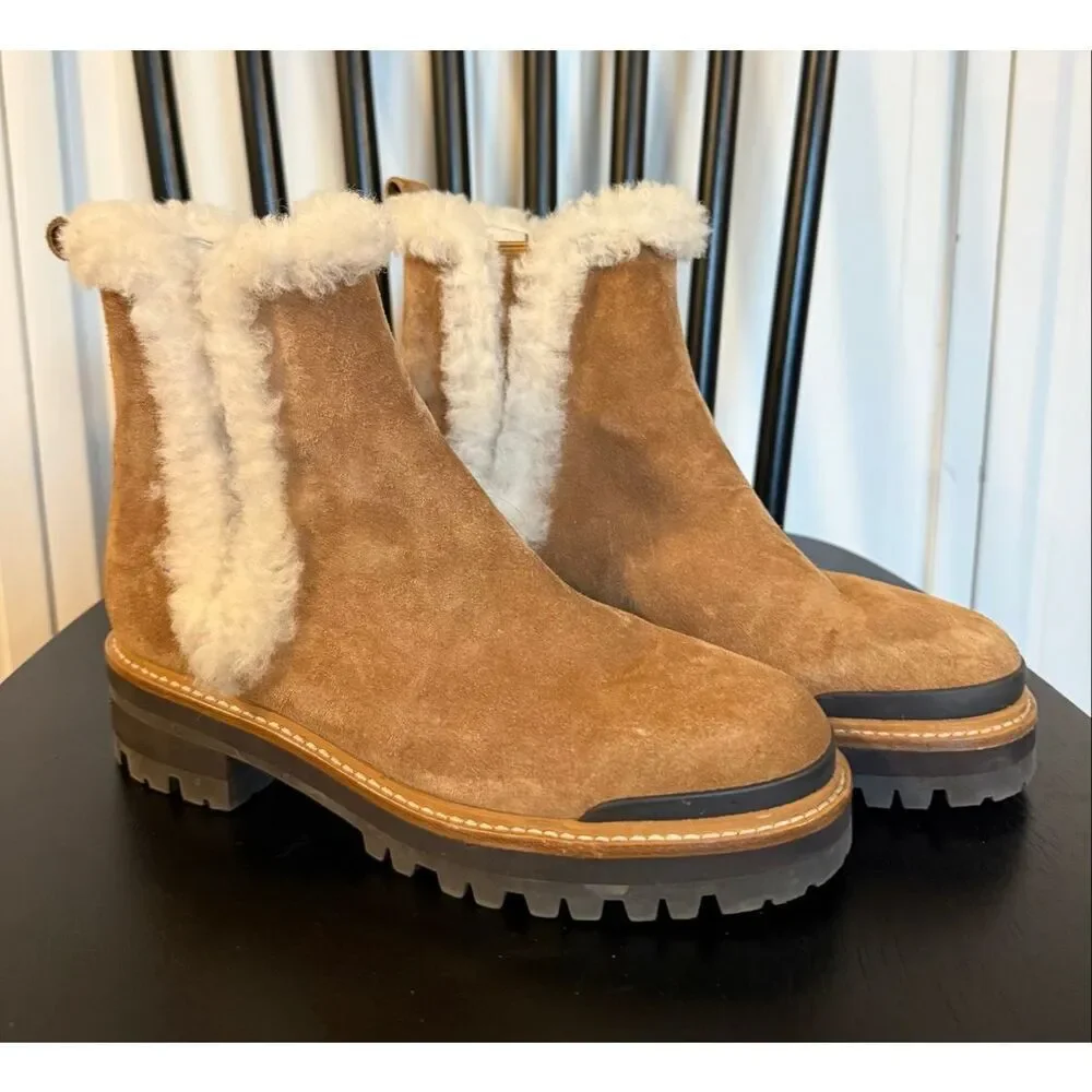 Marc Fisher Iggie suede shearling Chelsea lug sole boot size 6